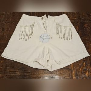 Rhinestone white denim shorts